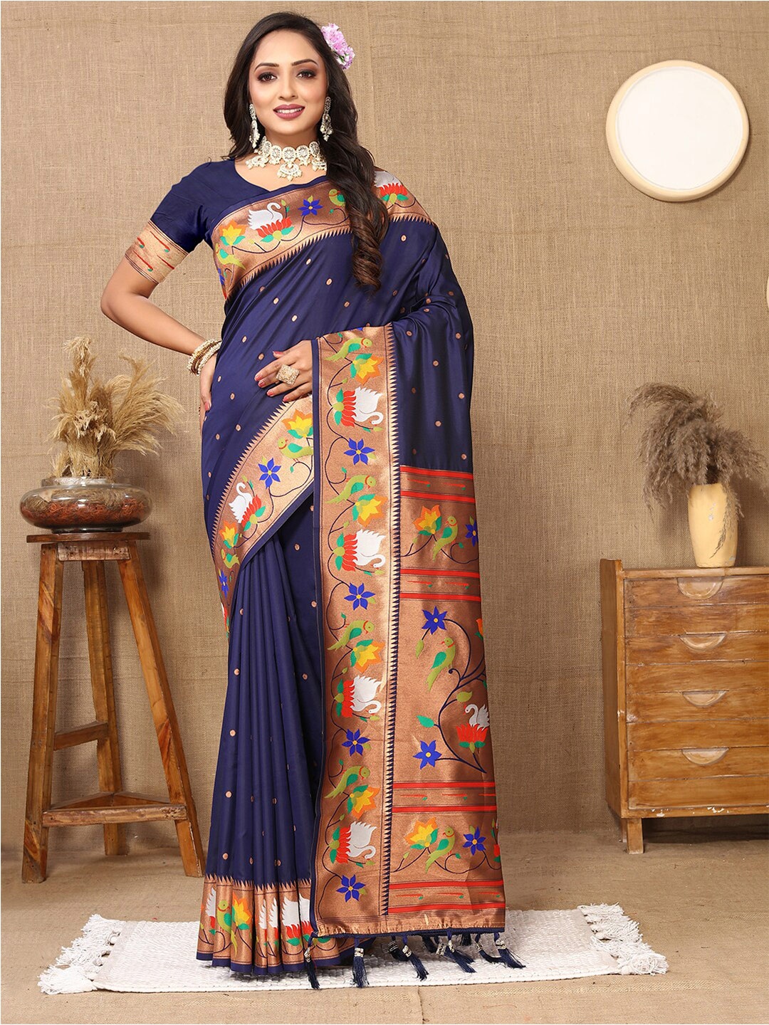 

Mitera Ethnic Motifs Zari Paithani Saree, Blue