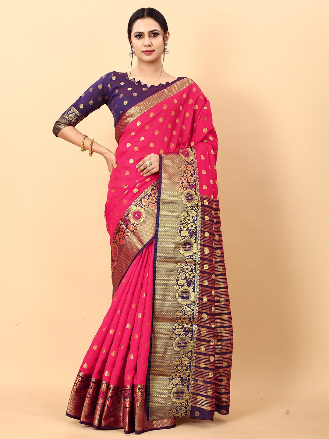 

Mitera Ethnic Motifs Woven Design Zari Banarasi Saree, Pink