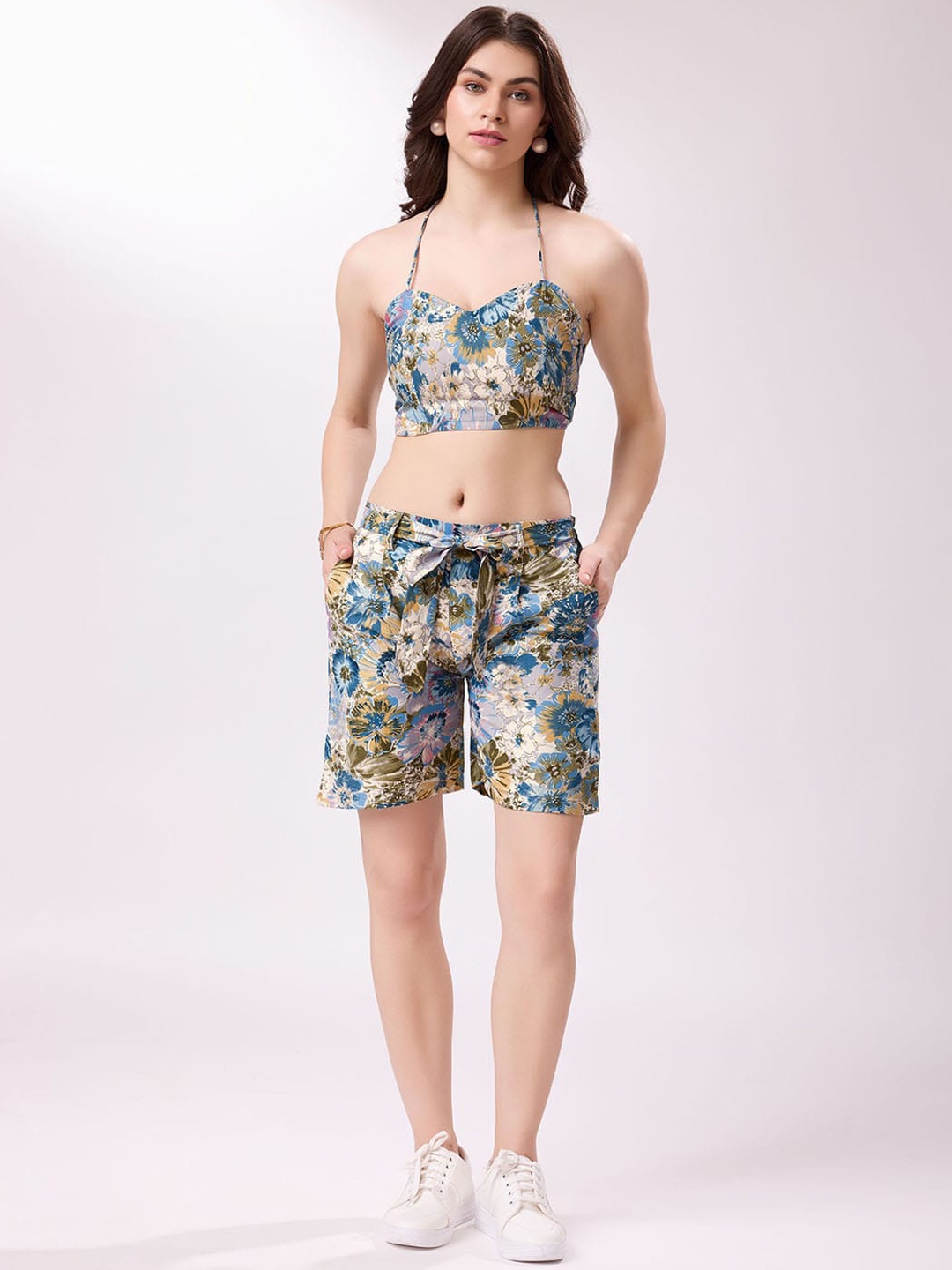 

Mitera Tropical Printed Top With Shrug & Short, Blue