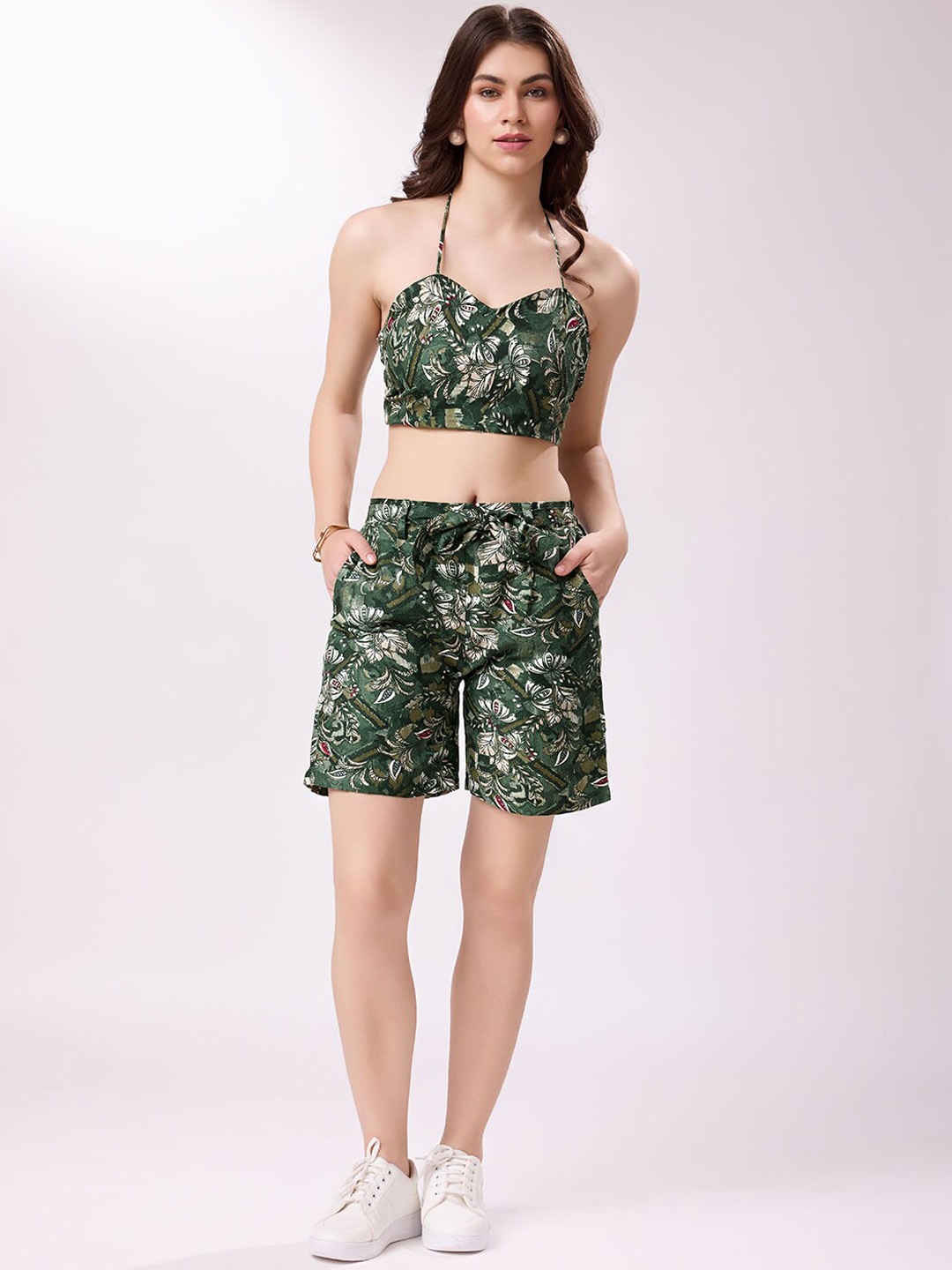 

Mitera Tropical Printed Top With Shrug & Short, Green