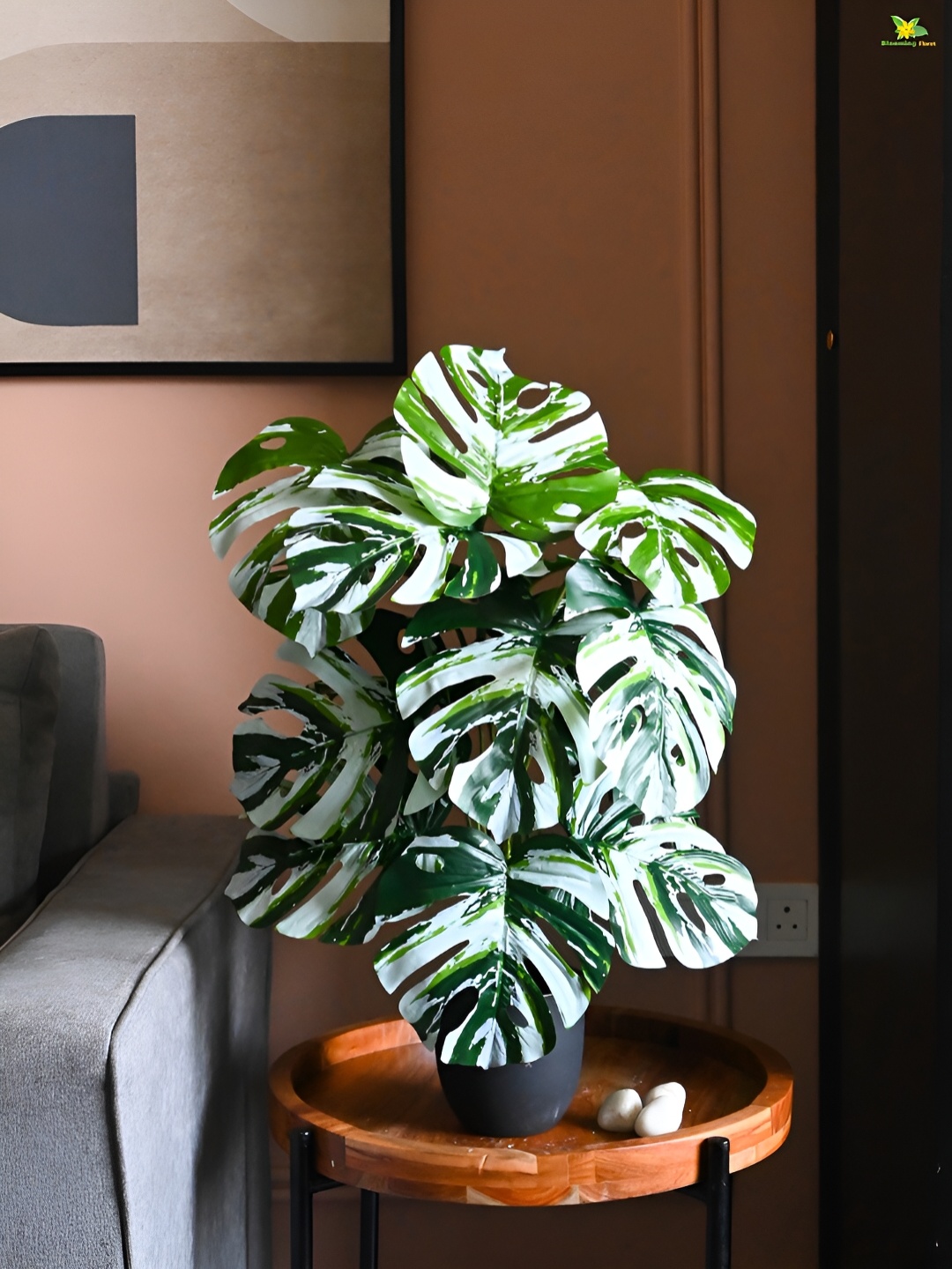 

Blooming Floret Green & White Monstera Deliciosa Artificial Plant With Pot