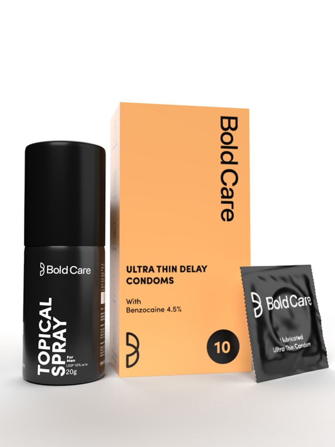 

Bold Care Topical Spray - 20 g & 10-Pcs Ultra Thin Condoms, Transparent