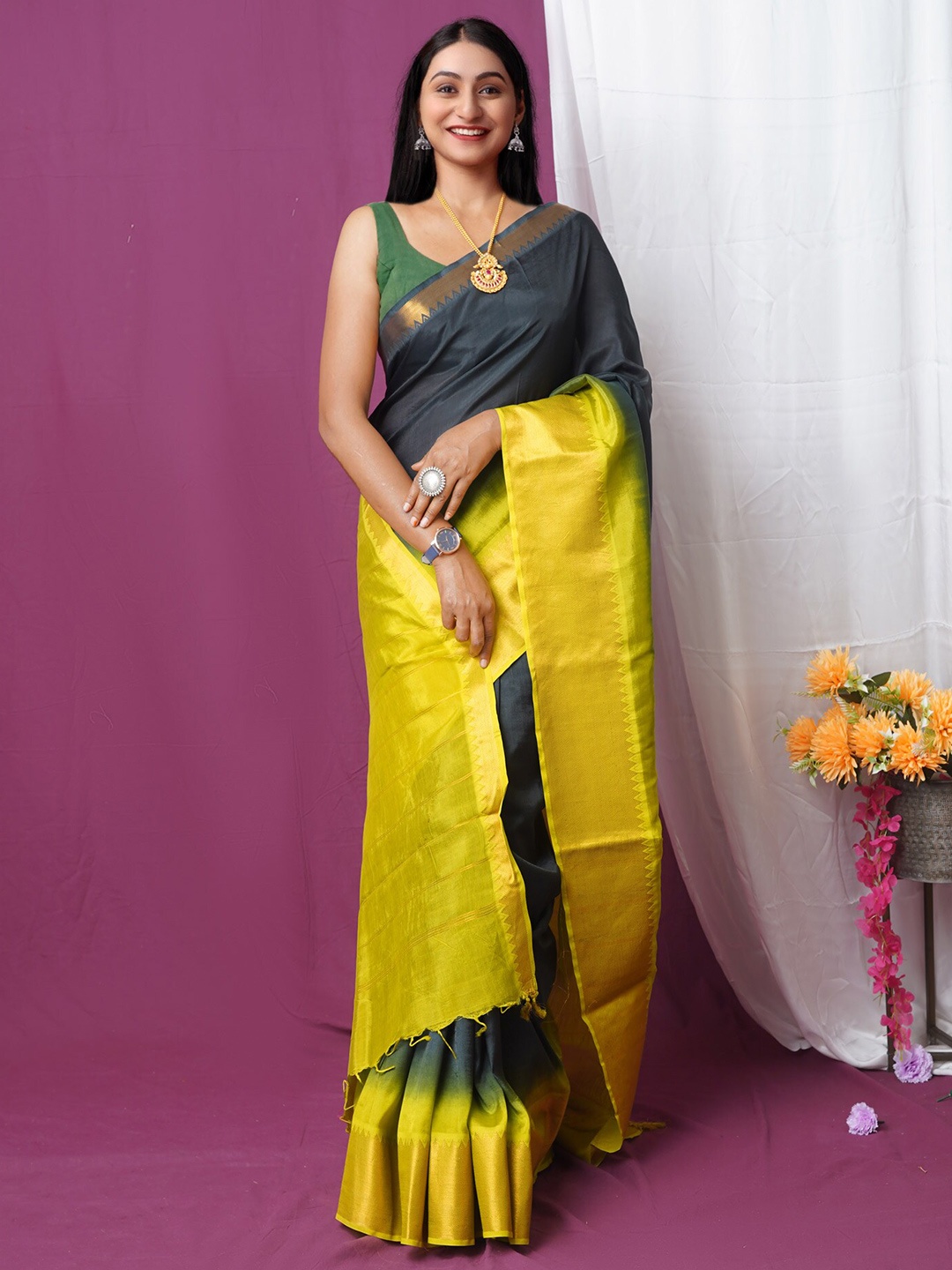 

Unnati Silks Dyed Zari Mangalagiri Saree, Black