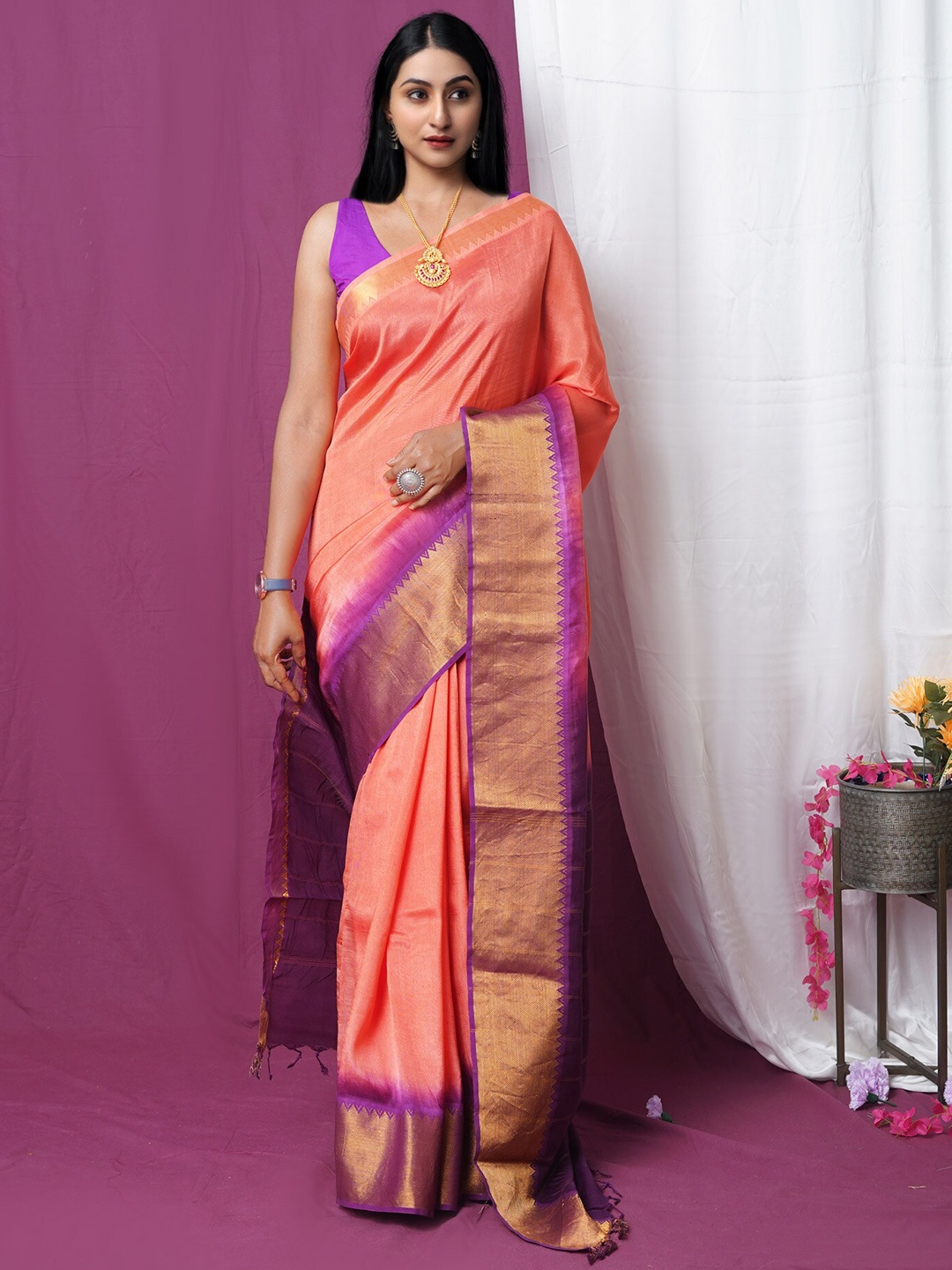 

Unnati Silks Woven Design Handloom Mangalagiri Saree, Pink