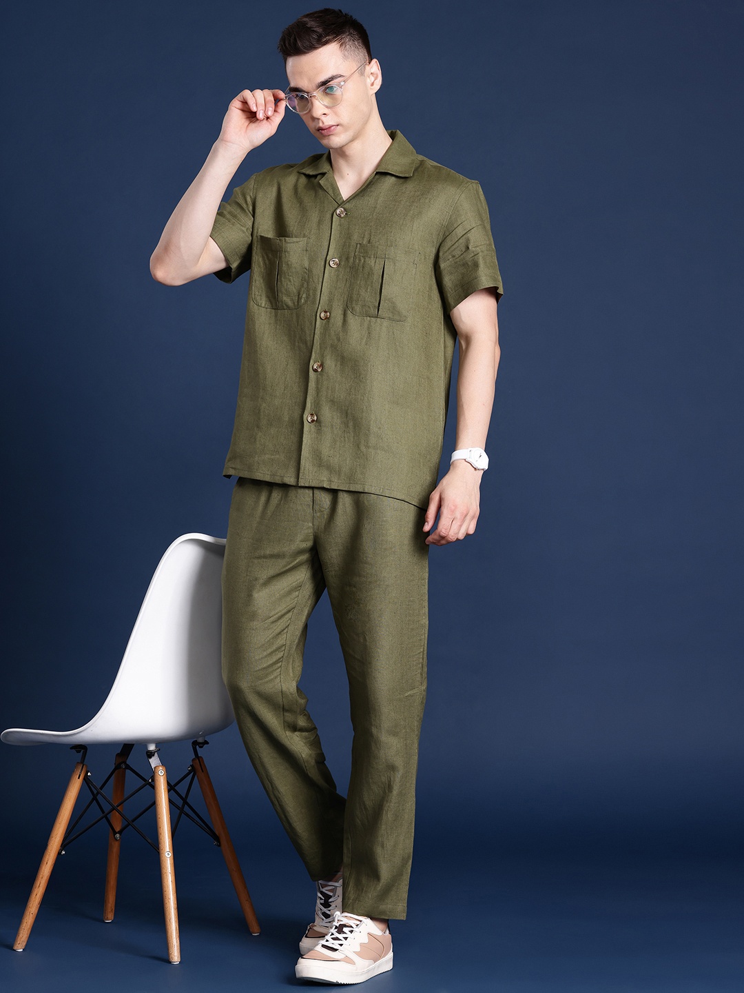 

Hancock Solid Pure Linen Airport Look Co-Ord Set, Olive