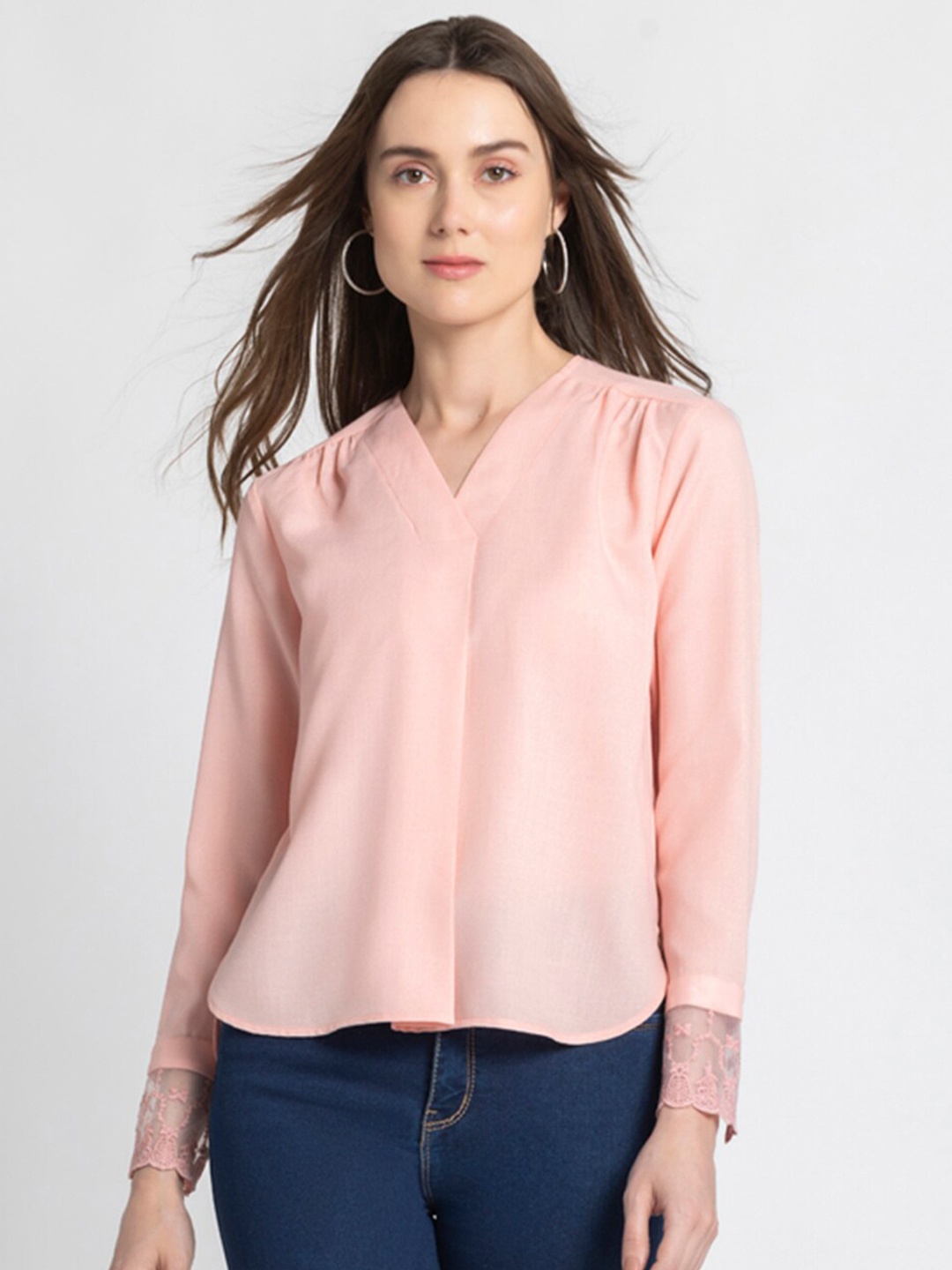 

SHAYE Linen Shirt Style Top, Peach