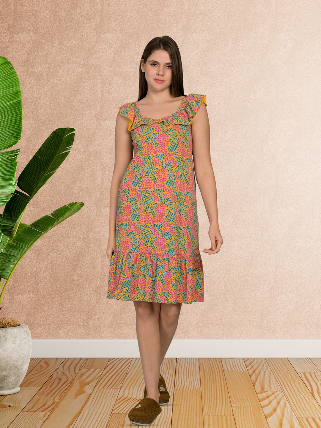 

MAYSIXTY Floral Printed Pure Cotton Nightdress, Orange