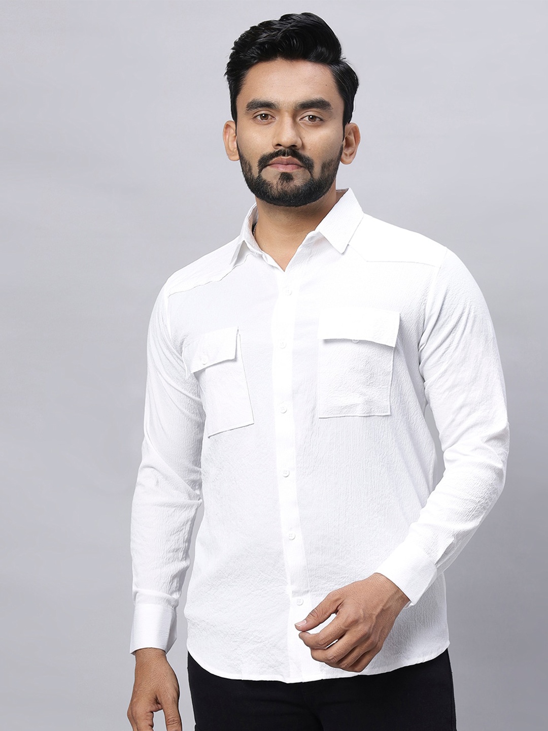 

N AND J Men Relaxed Opaque Casual Shirt, White