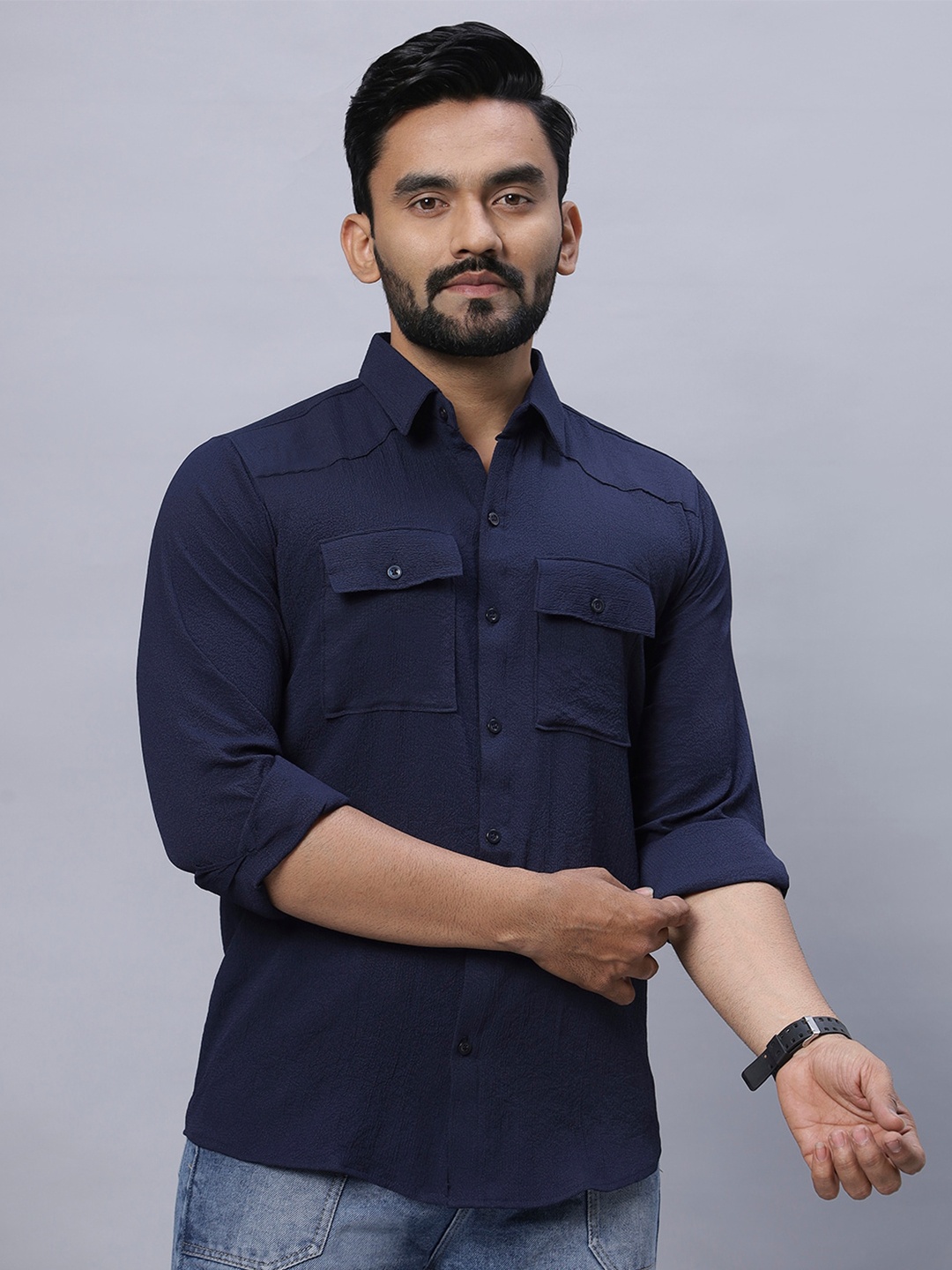 

N AND J Men Relaxed Opaque Casual Shirt, Blue