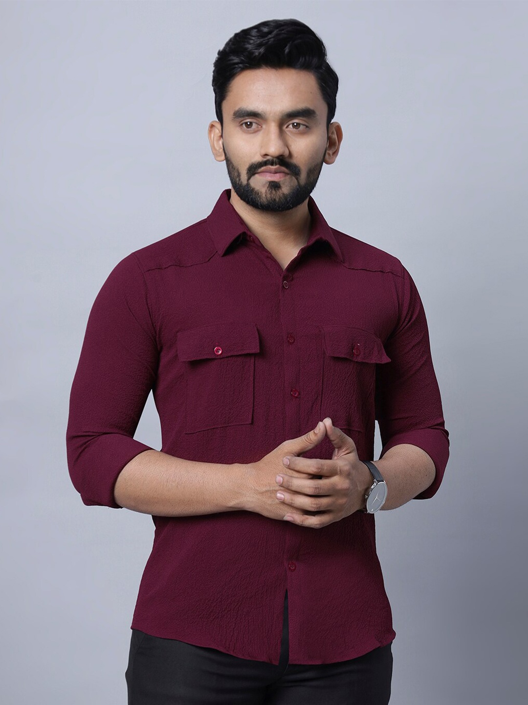 

N AND J Men Relaxed Opaque Casual Shirt, Maroon