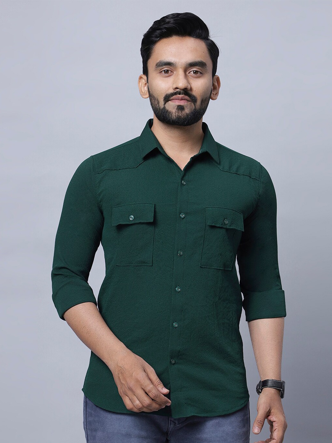 

N AND J Men Relaxed Opaque Casual Shirt, Olive