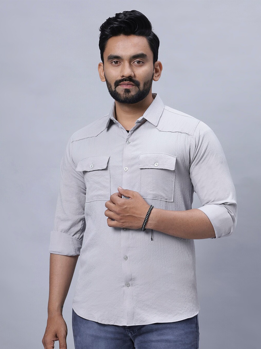 

N AND J Men Relaxed Opaque Casual Shirt, Grey