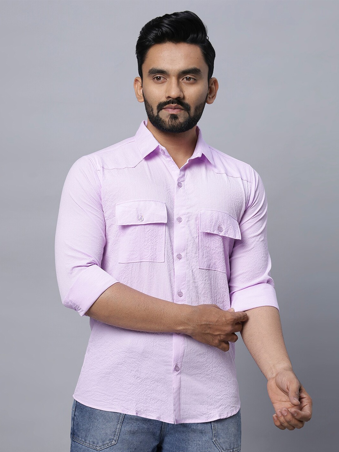 

N AND J Men Relaxed Opaque Casual Shirt, Lavender