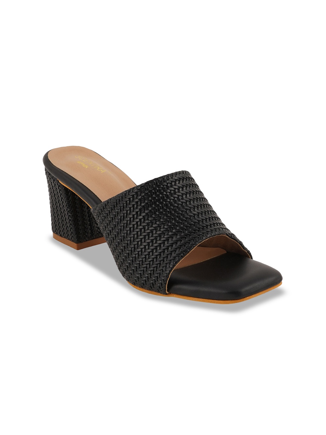 

SCENTRA Textured Open Toe Block Heels, Black