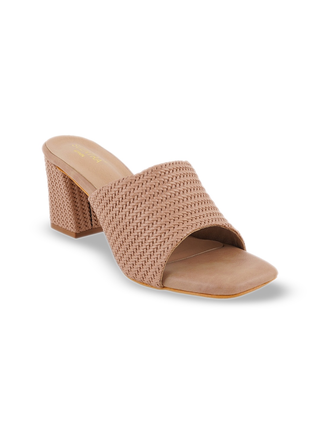 

SCENTRA Textured Open Toe Block Heels, Tan
