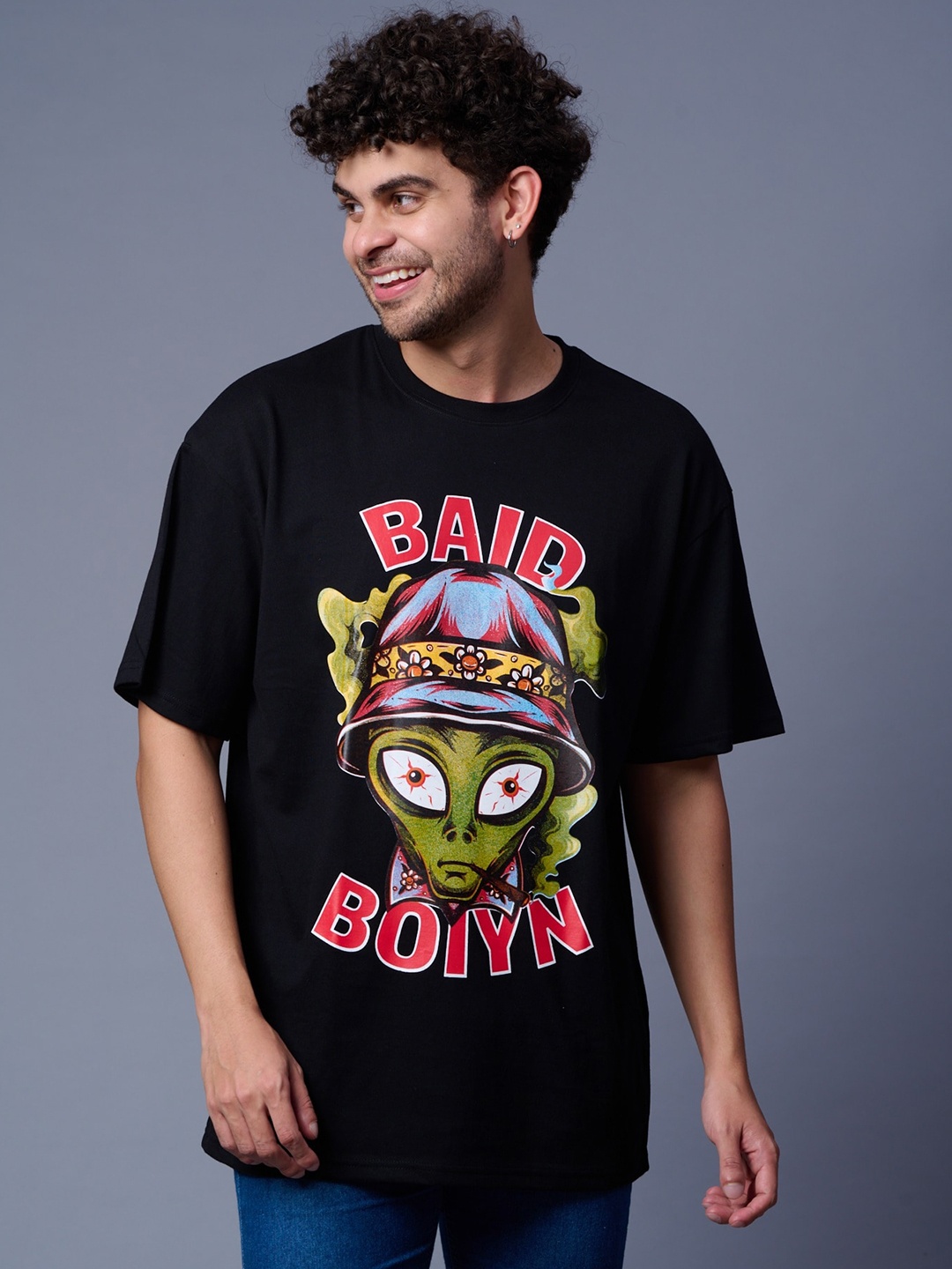 

GO DEVIL Men Printed Drop-Shoulder Sleeves T-shirt, Black