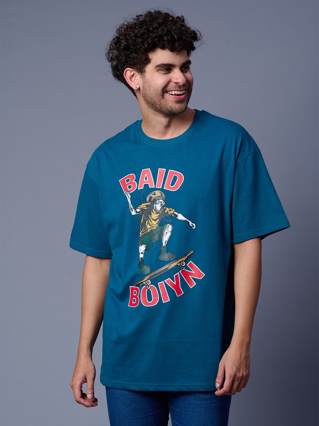 

GO DEVIL Men Graphic Printed T-shirt, Teal
