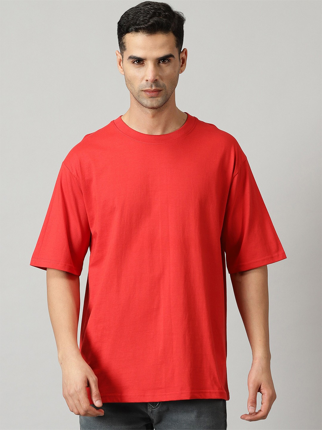 

SLOWLORIS Men Drop-Shoulder Sleeves Pockets T-shirt, Red
