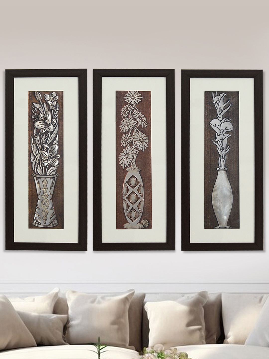 

SHREE KALA HOME DECOR Brown & White 3 Piece Synthetic Wood Paintings Wall Art