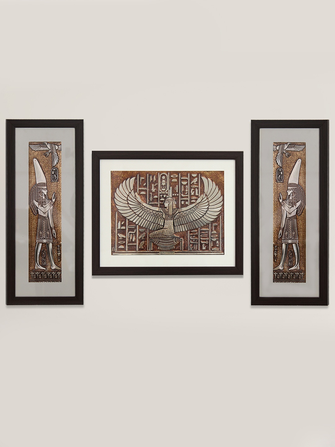 SHREE KALA HOME DECOR Brown & White 3 Piece Synthetic Wood Religious Paintings Wall Art