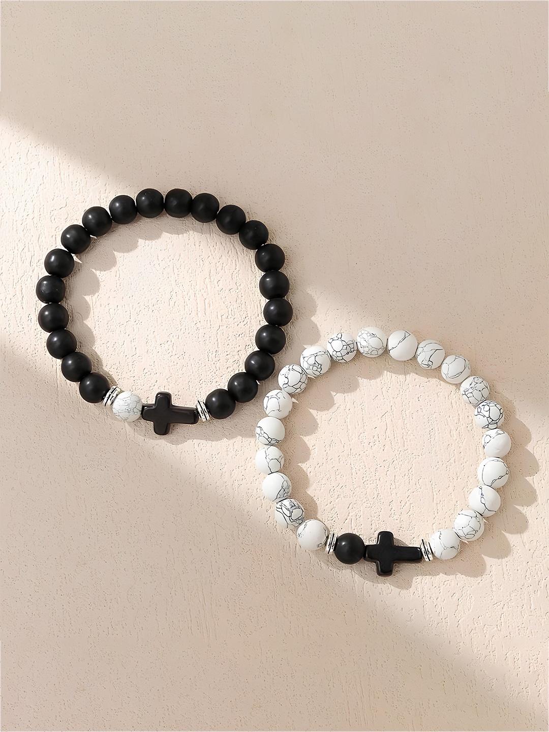 

KARISHMA KREATIONS Unisex Set of 2 Beaded Elasticated Bracelets, Black