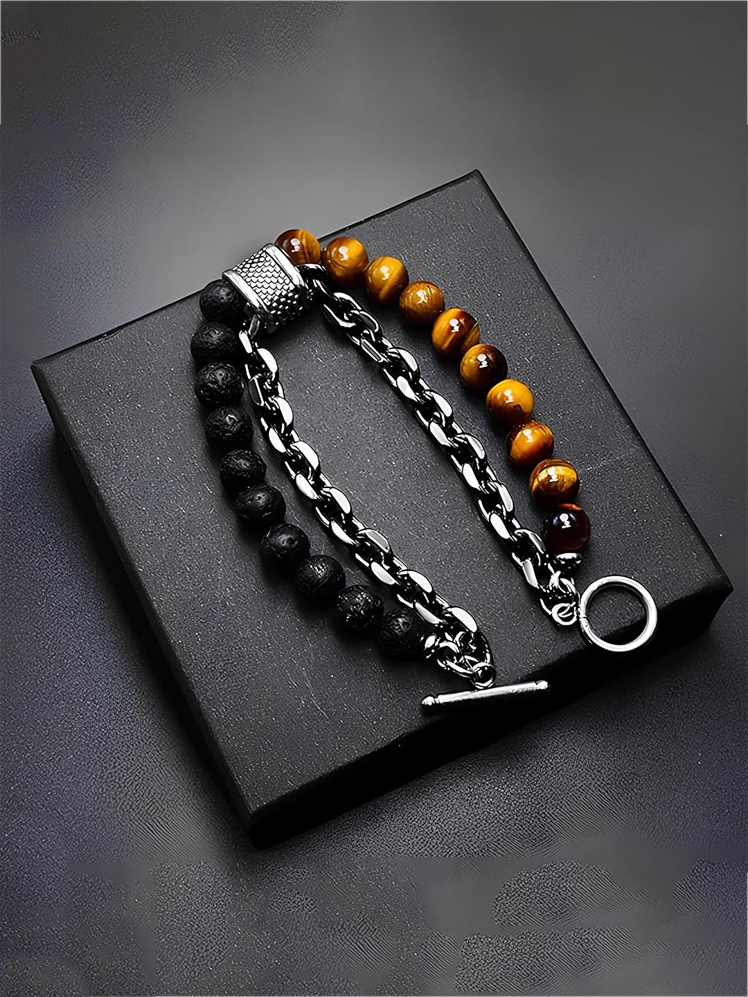 

KARISHMA KREATIONS Unisex Tigers Eye Stainless Steel Bracelet, Orange