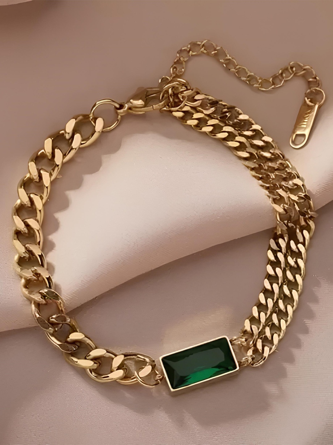 

KARISHMA KREATIONS Unisex Stainless Steel Gold-Plated Emerald Link Bracelet