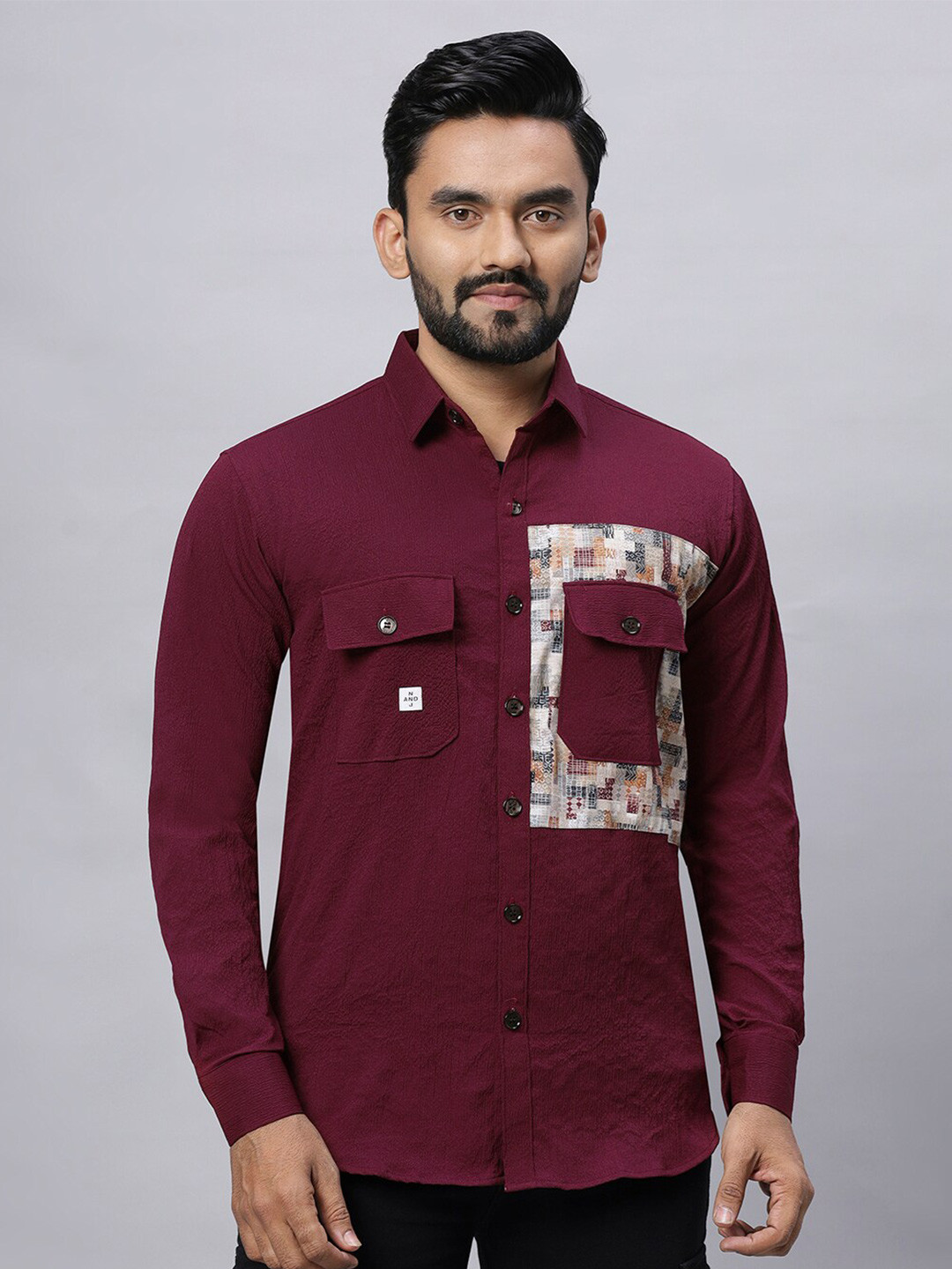 

N AND J Men Relaxed Opaque Casual Shirt, Maroon