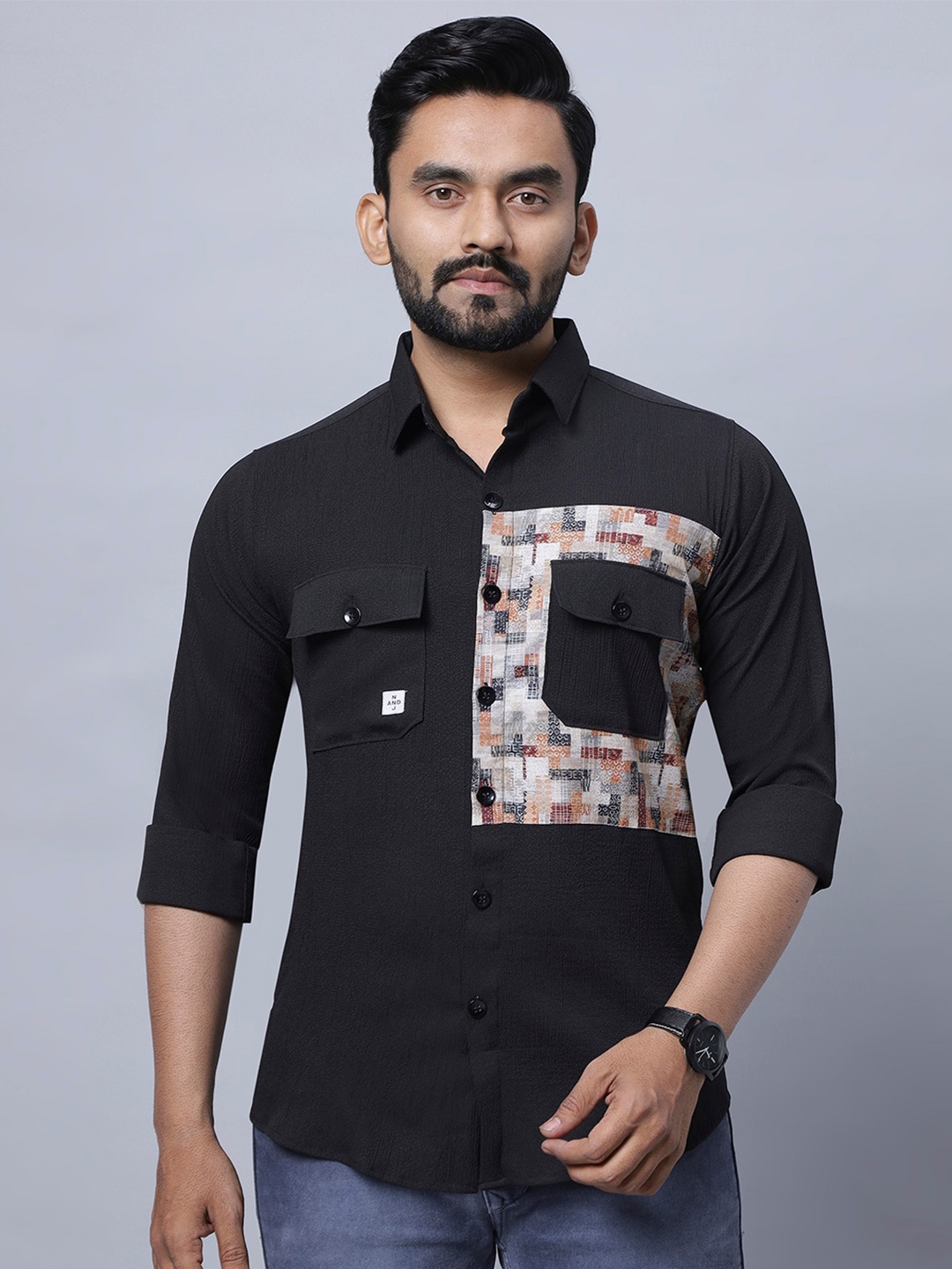 

N AND J Men Relaxed Opaque Casual Shirt, Black