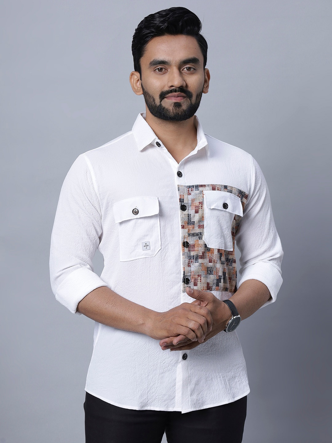 

N AND J Men Relaxed Opaque Printed Casual Shirt, White