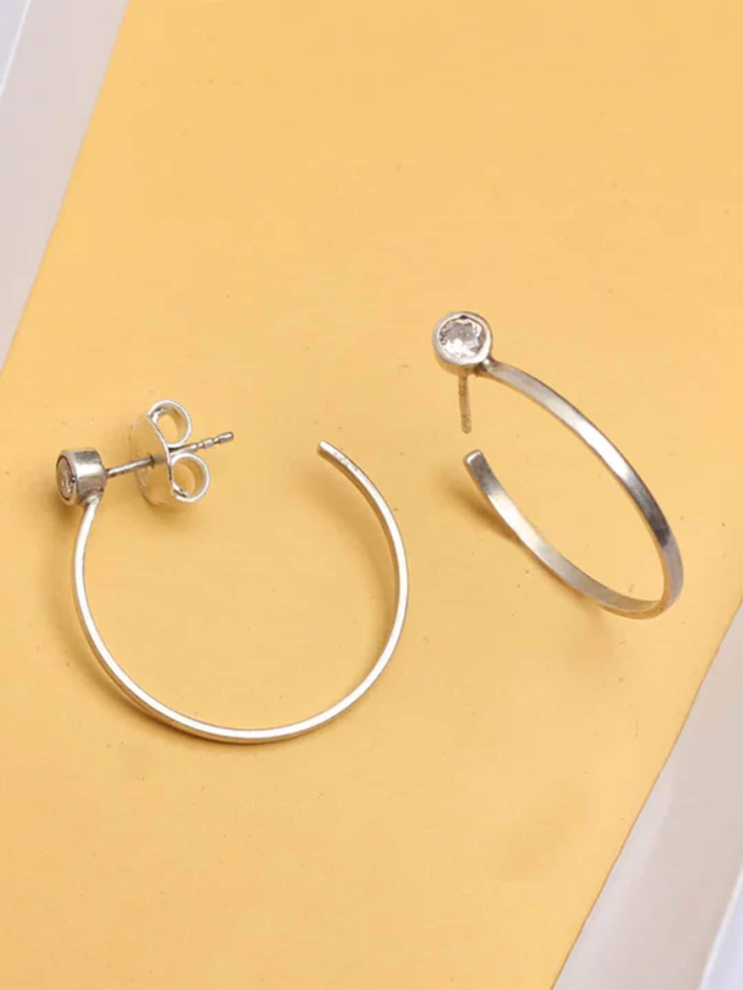 

Unniyarcha 92.5 Silver Artificial Stones-Studded Hoop Earrings