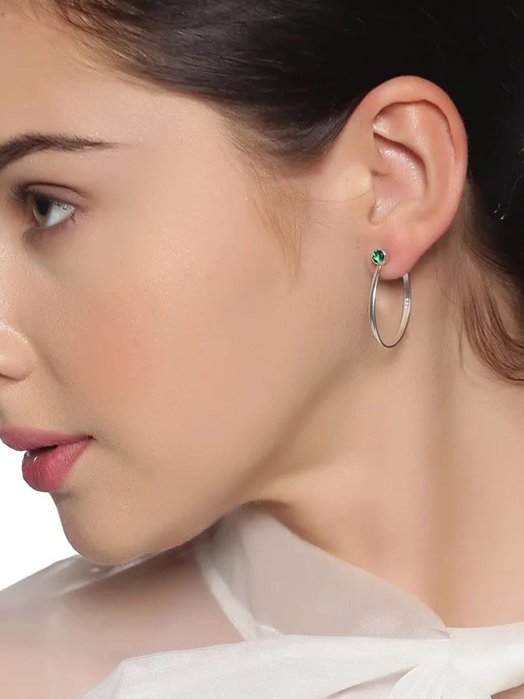 

Unniyarcha 92.5 Silver Zircon Studded Hoop Earrings