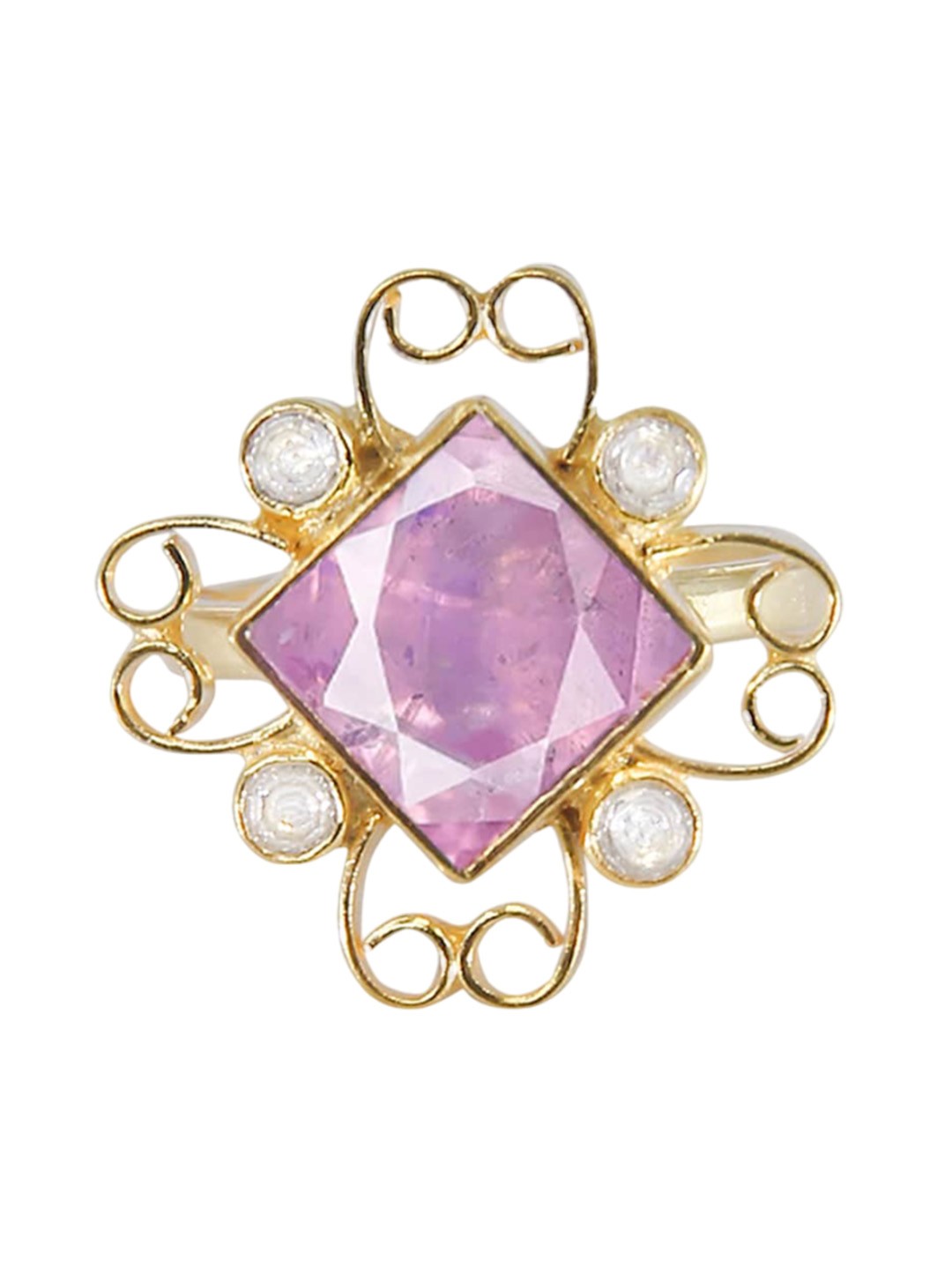 

Unniyarcha 92.5 Pure Silver Gold-Plated Stone-Studded Adjustable Finger Ring
