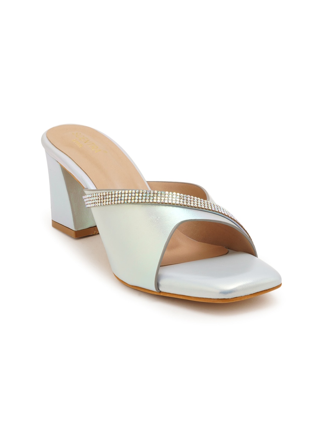 

SCENTRA Embellished Open Toe Block Heels, Blue
