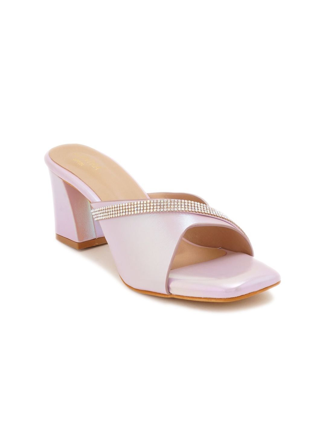 

SCENTRA Embellished Open Toe Block Heels, Purple