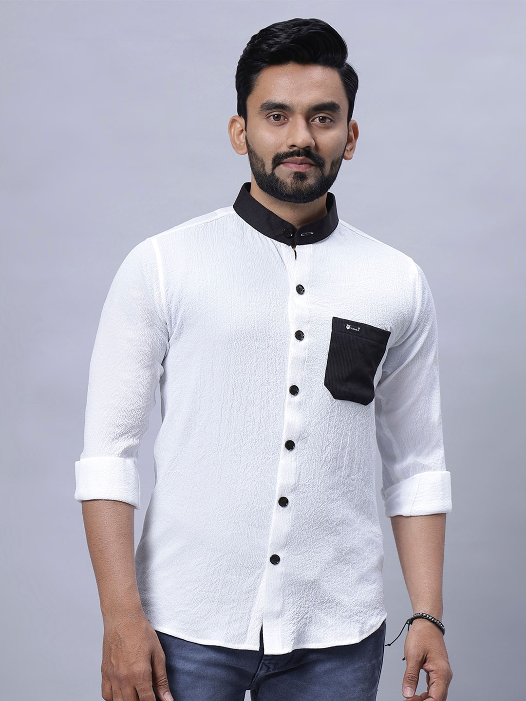 

N AND J Men Relaxed Opaque Printed Casual Shirt, White