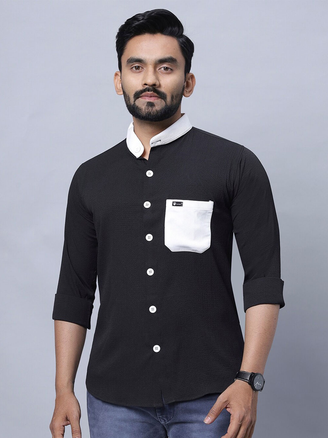 

N AND J Men Relaxed Opaque Casual Shirt, Black