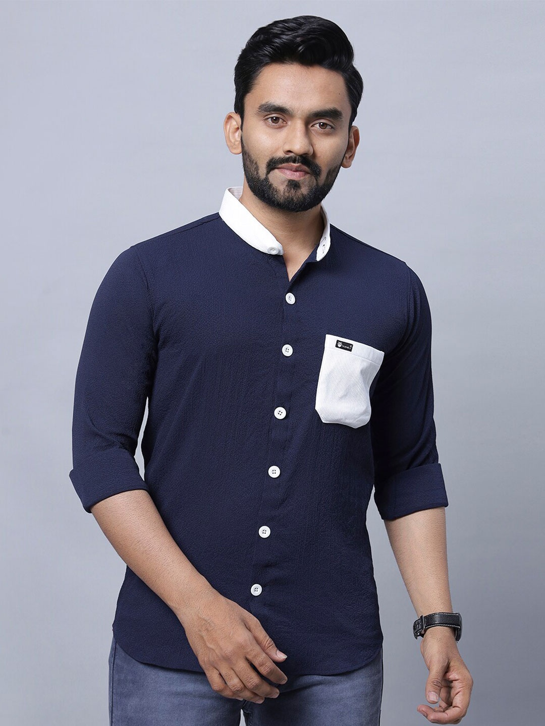 

N AND J Men Relaxed Opaque Casual Shirt, Navy blue