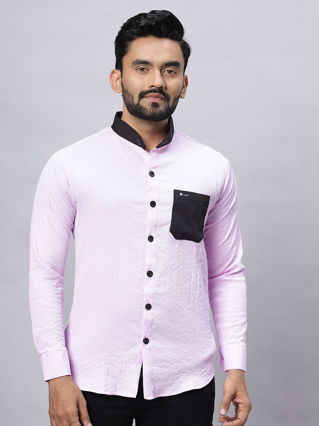 

N AND J Mandarin Collar Long Sleeves Relaxed Regular Fit Casual Shirt, Lavender