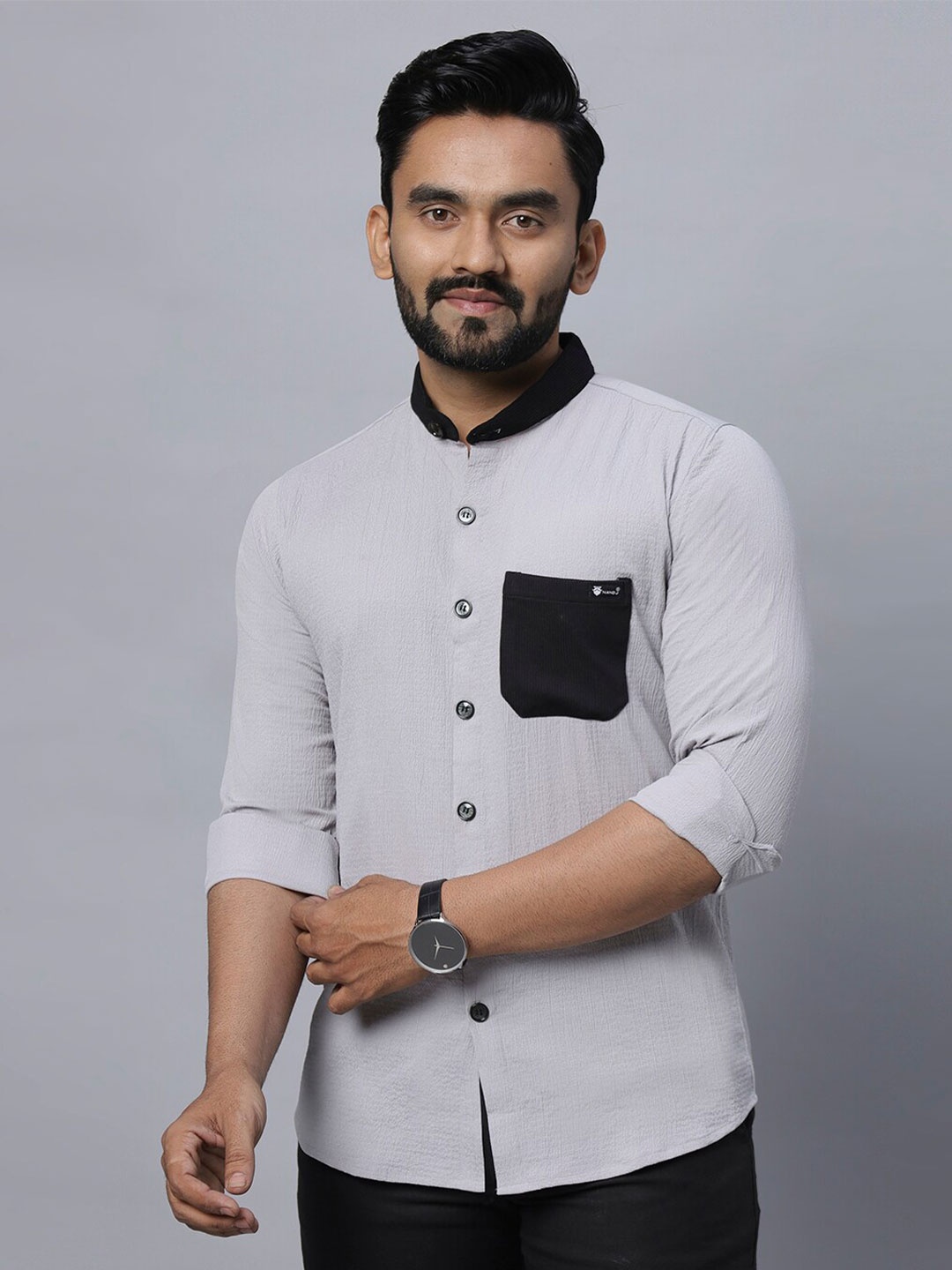 

N AND J Men Relaxed Opaque Casual Shirt, Grey
