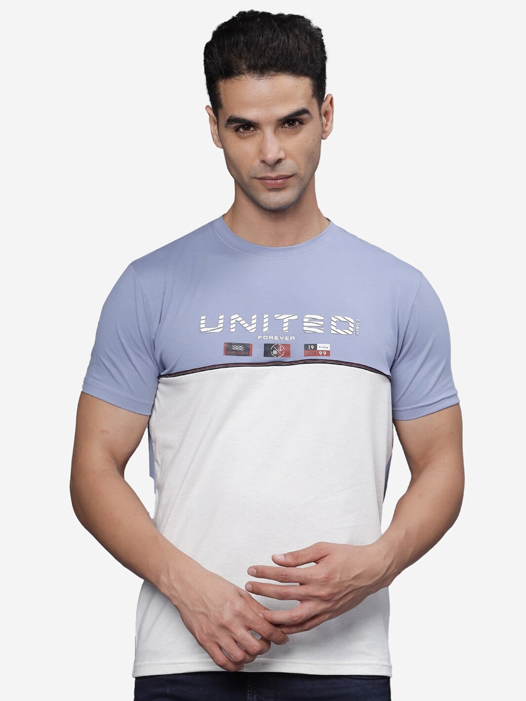 

t-base Men Typography Printed T-shirt, Blue