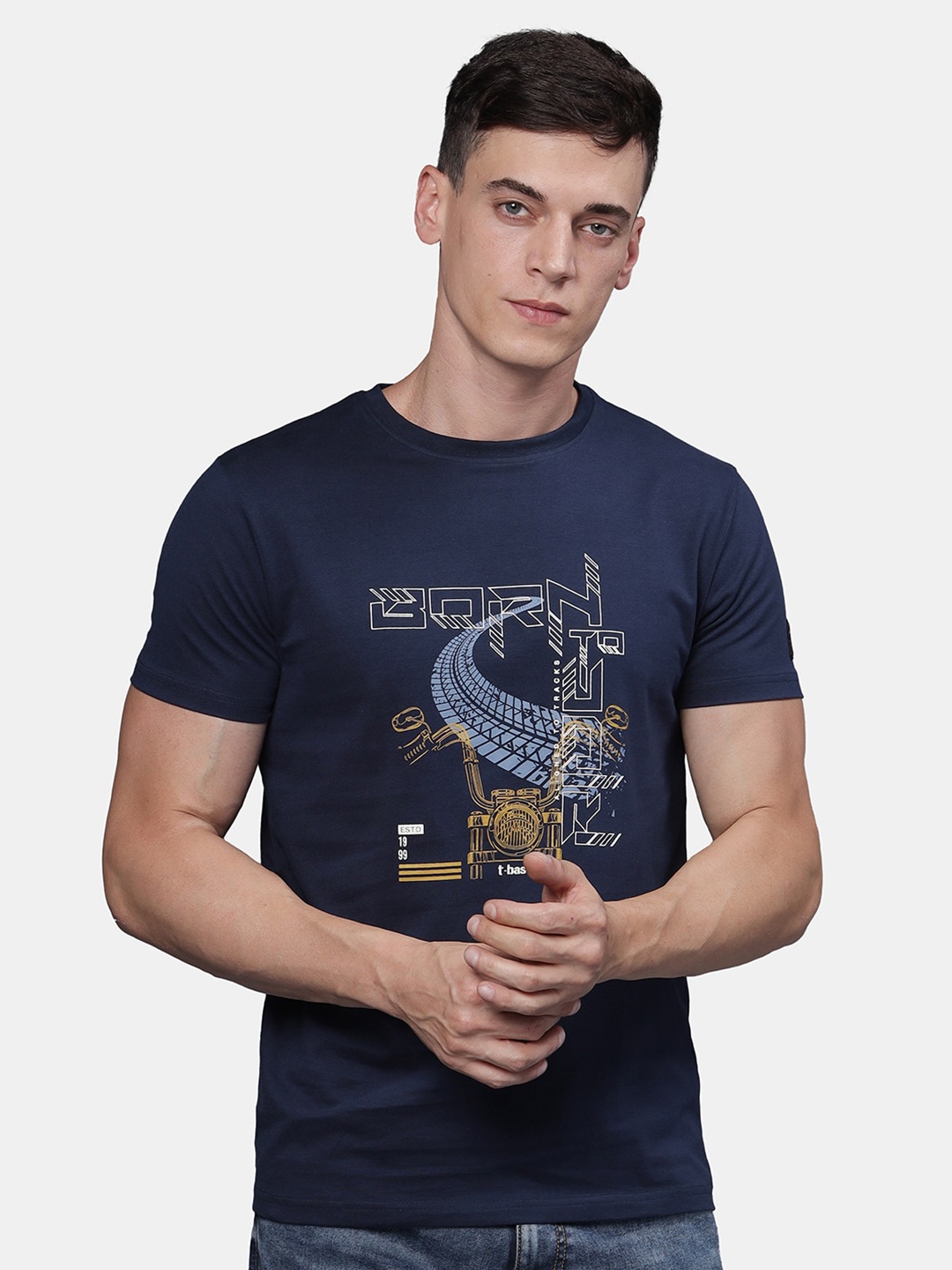 

t-base Men Printed T-shirt, Navy blue