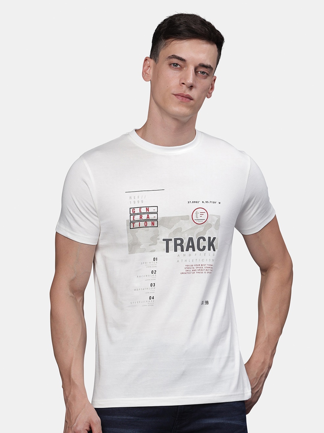 

t-base Men Typography Printed T-shirt, White