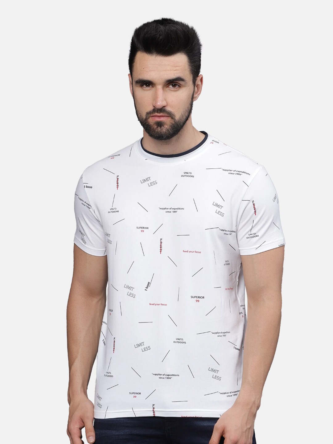 

t-base Men Printed Pockets T-shirt, White