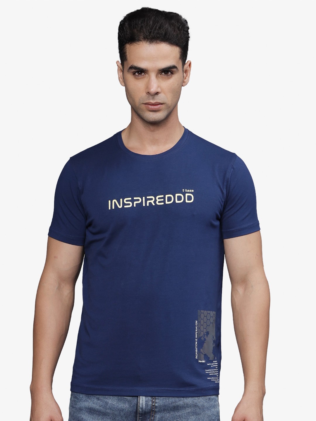 

t-base Men Typography Pockets T-shirt, Blue