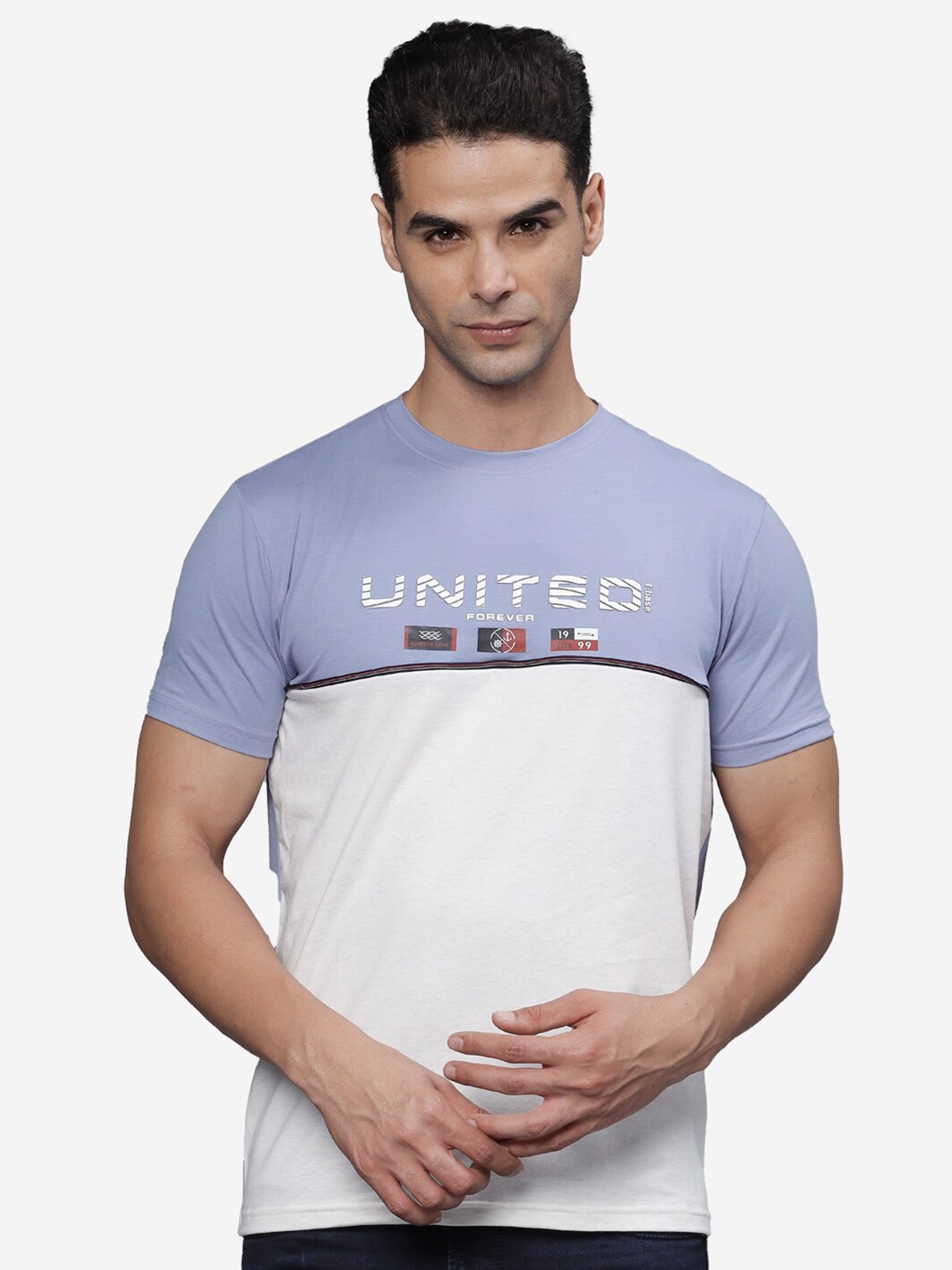 

t-base Men Typography Printed T-shirt, Blue