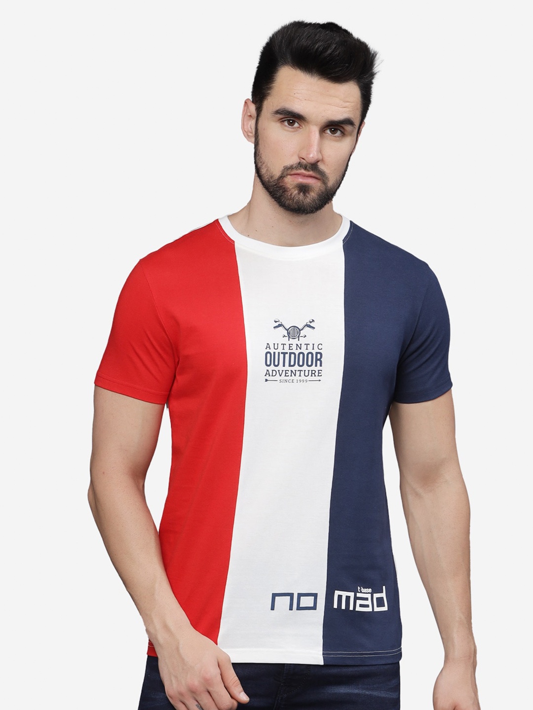

t-base Men Typography Printed Pockets T-shirt, Red