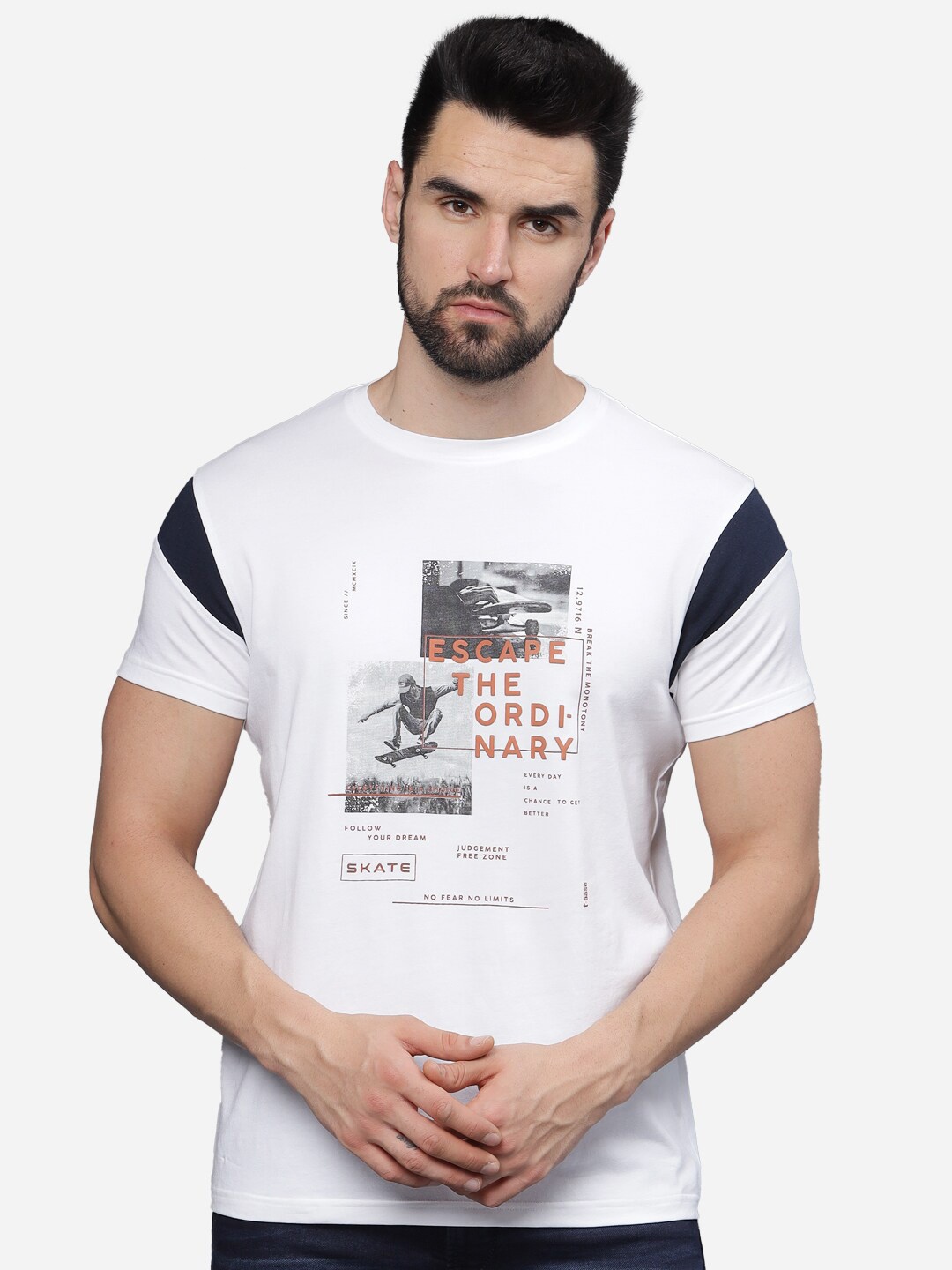 

t-base Men Printed Pockets T-shirt, White