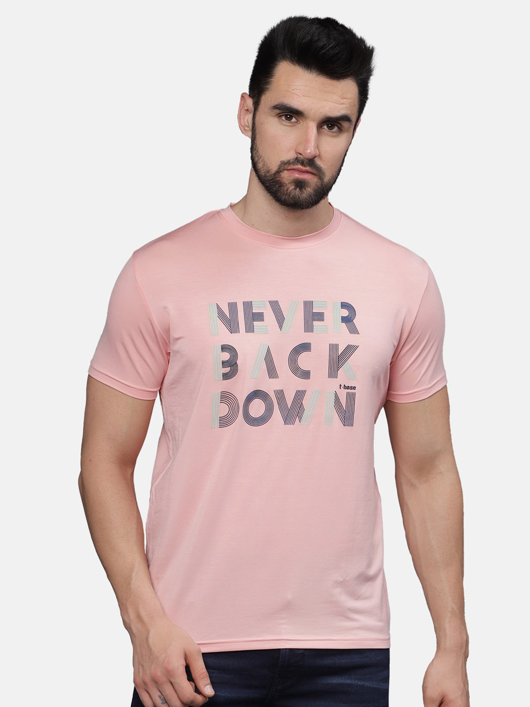 

t-base Men Typography Printed Pockets T-shirt, Coral
