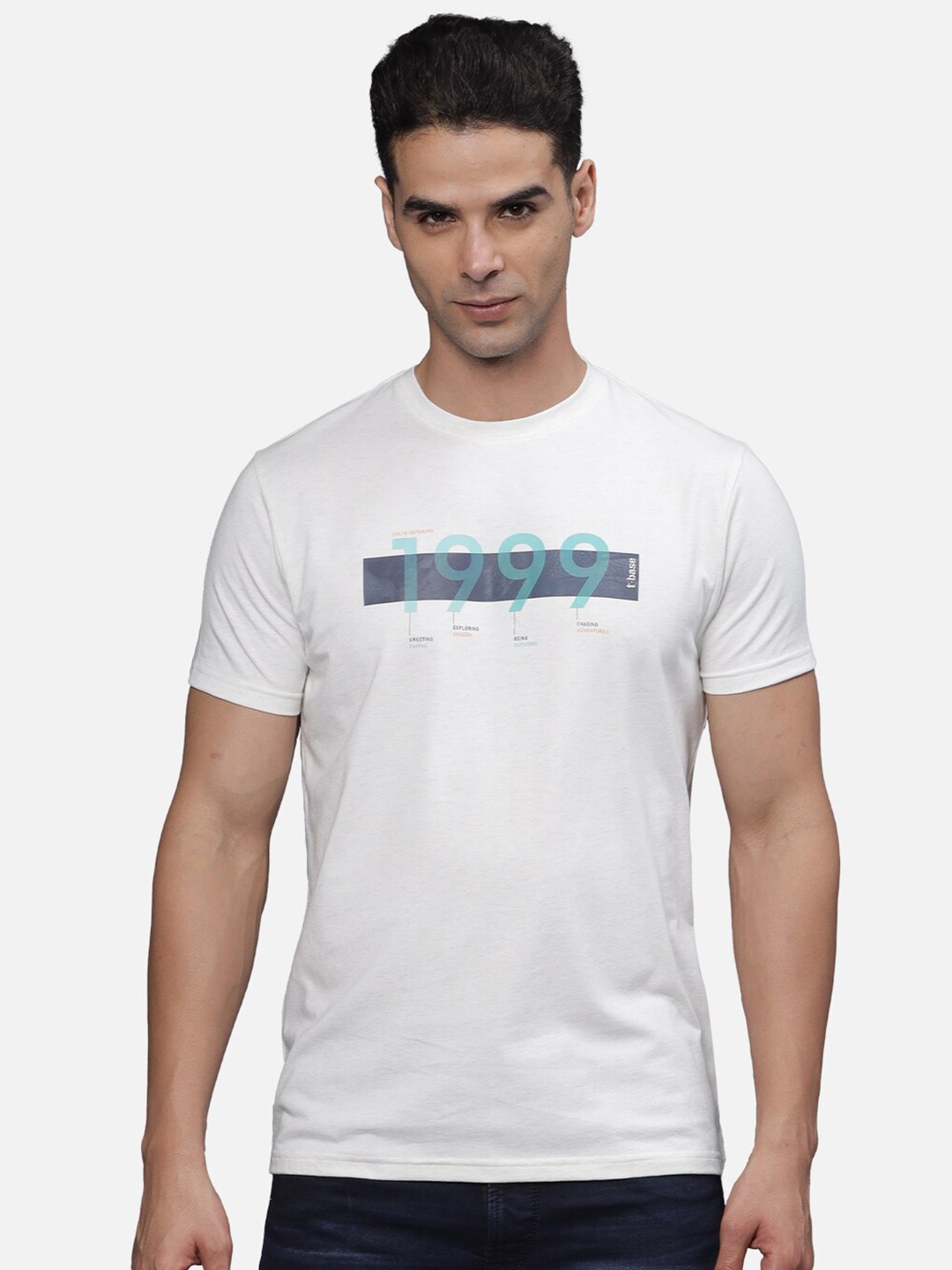 

t-base Men Typography Printed T-shirt, White